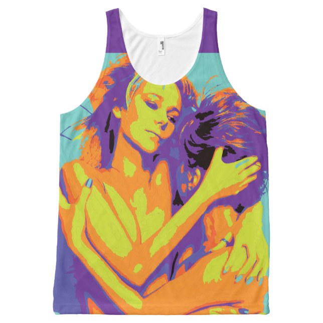 Rétro 1 T-shirt pourpre jaune-orange au néon de (Devant)