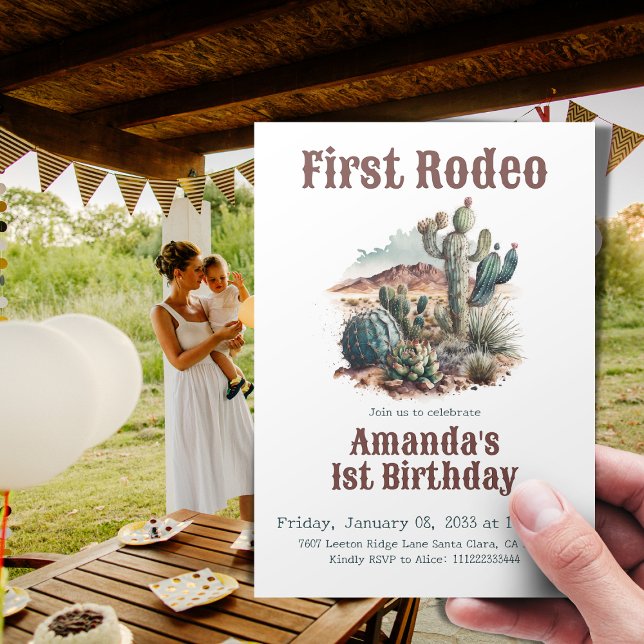 Retro 1st First Rodeo Western Cactus Birthday Invitation (Creator Uploaded)