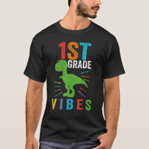 Retro 1st Vibes Trex Teacher Student Educator Back T-Shirt