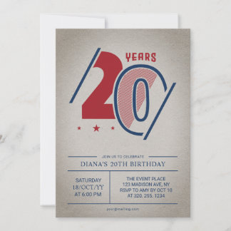 Retro 20th Birthday Invitation