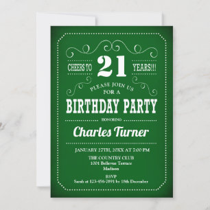 Retro 21st Birthday Party - Green White Invitation