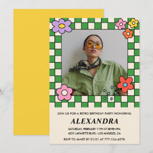 Retro 23rd birthday invitations Groovy Flowers