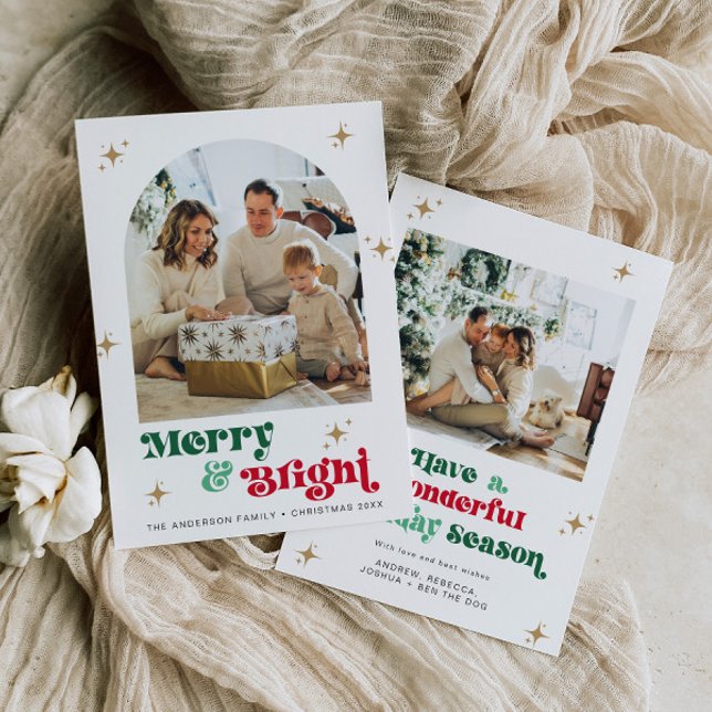 Retro 2 Photo Christmas Card Boho Holiday Bright (Creator Uploaded)