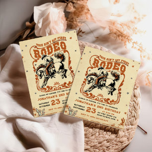 Retro 2nd Rodeo Western Cowboy Birthday Invitation