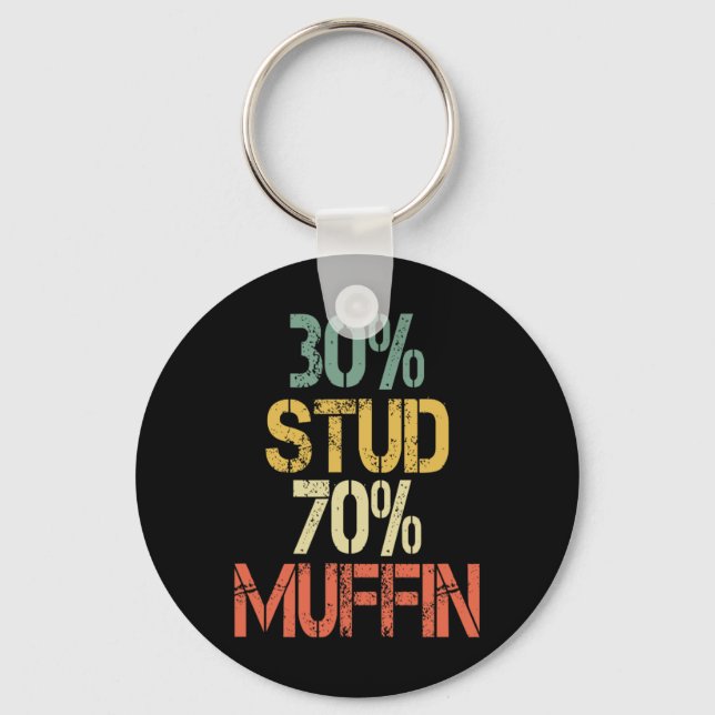 Retro 30 Stud 70 Muffin Sarcasm Dad Bod Figure  Keychain (Front)
