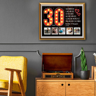 Retro 30th Anniversary Hearts Custom Photo Collage Poster