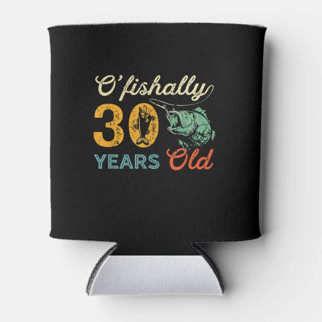 Retro 30th Birthday Fishing Gift Turning 30 Bass Can Cooler (Front)