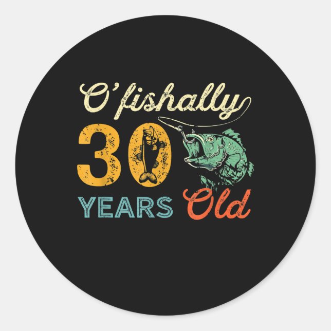 Retro 30th Birthday Fishing Gift Turning 30 Bass Classic Round Sticker (Front)