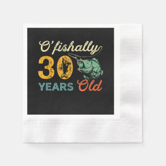 Retro 30th Birthday Fishing Gift Turning 30 Bass Napkin
