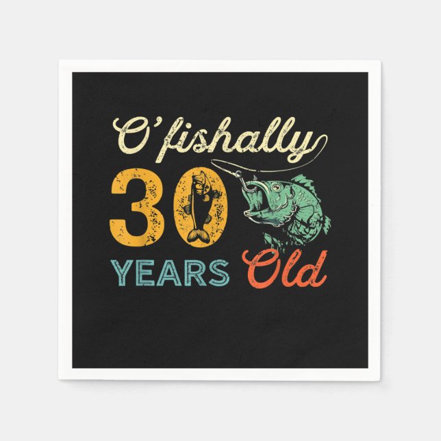 Retro 30th Birthday Fishing Gift Turning 30 Bass Napkin (Front)