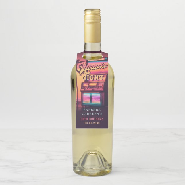 Retro 30th Birthday Karaoke Party Bottle Tag (On Bottle)