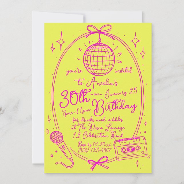 Retro 30th Birthday Karaoke Party Invite (Front)