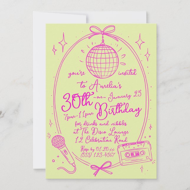 Retro 30th Birthday Karaoke Party Invite (Front)
