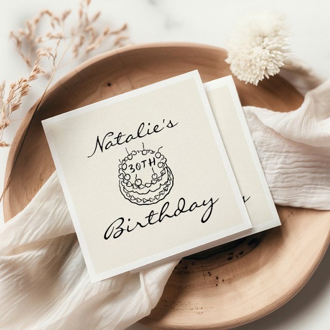 Retro 30th Hand Drawn Cake Thirty Fun Birthday  Napkin (Creator Uploaded)