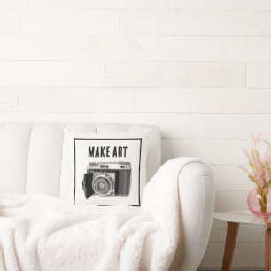 Retro 35mm Film Camera Photographer Art Drawing Throw Pillow
