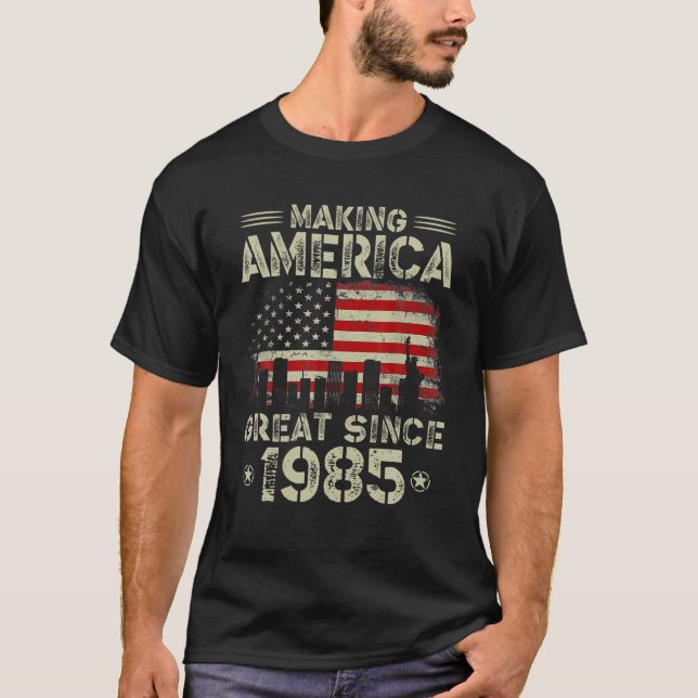 Retro 37Th Birthday USA Flag Making America Great T-Shirt (Front)