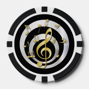 Retro 3D Effect Gold and Silver Musical Notes Poker Chips