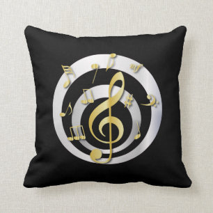 Retro 3D Effect Gold and Silver Musical Notes Throw Pillow