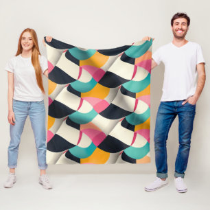 Retro 3D Geometric Pattern in Teal, Pink, Mustard Fleece Blanket