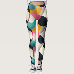 Retro 3D Geometric Pattern in Teal, Pink, Mustard Leggings