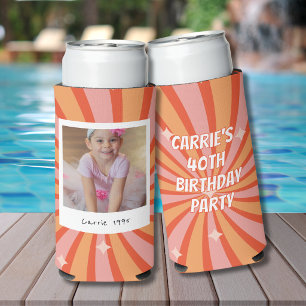 Retro 40th Birthday Photo Seltzer Can Cooler