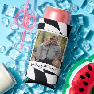 Retro 40th Birthday Vintage 1985 Chequered Seltzer Can Cooler