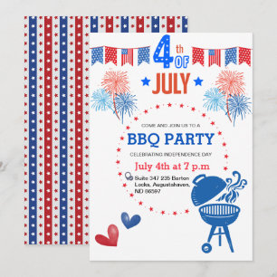 Retro 4th BBQ Red White Blue Summer BBQ Party  Holiday Card