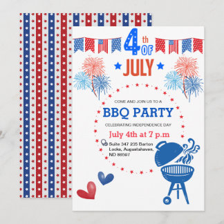 Retro 4th BBQ Red White Blue Summer BBQ Party  Holiday Card
