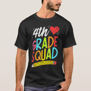 Retro 4th Fourth Grade Squad Pencil Back To School T-Shirt