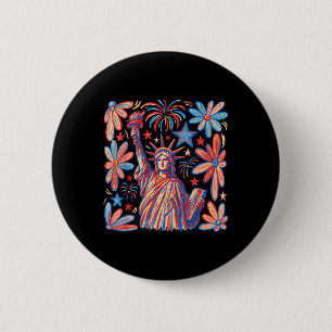 Retro 4th July Statue Of Liberty America Girl Wome 2 Inch Round Button