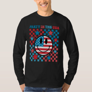 Retro 4th Of July Party In The USA Smile Happy Fac T-Shirt
