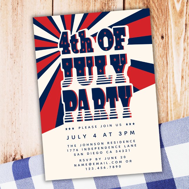 Retro 4th of July Red White and Blue Party Invitation (Creator Uploaded)