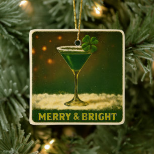 Retro 50s 4 Leaf Clover Irish Christmas Martini Ceramic Ornament