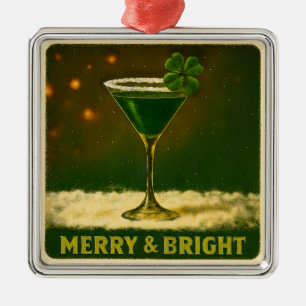 Retro 50s 4 Leaf Clover Irish Christmas Martini Metal Ornament