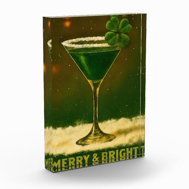 Retro 50s 4 Leaf Clover Irish Christmas Martini Photo Block (Left)