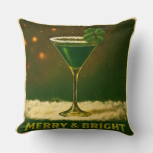 Retro 50s 4 Leaf Clover Irish Christmas Martini Throw Pillow