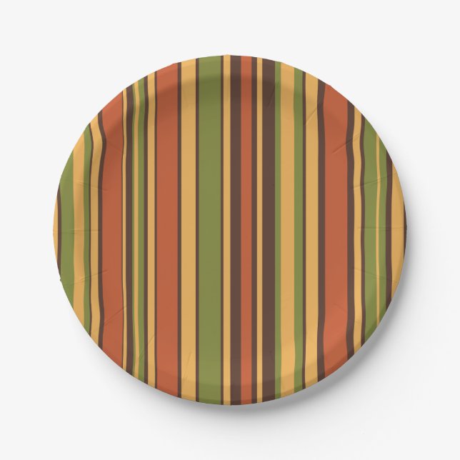 Retro 50s 60s 70s Striped Pattern Orange Avocado Paper Plate (Front)