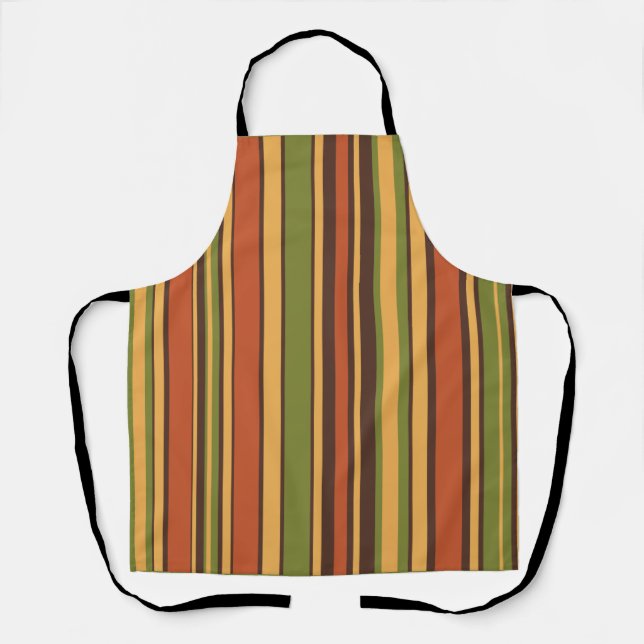 Retro 50s 60s 70s Stripes Orange Avocado Brown Apron (Front)