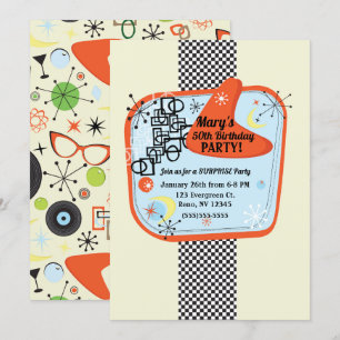 Retro 50's 60's Vintage Birthday Party Invitation