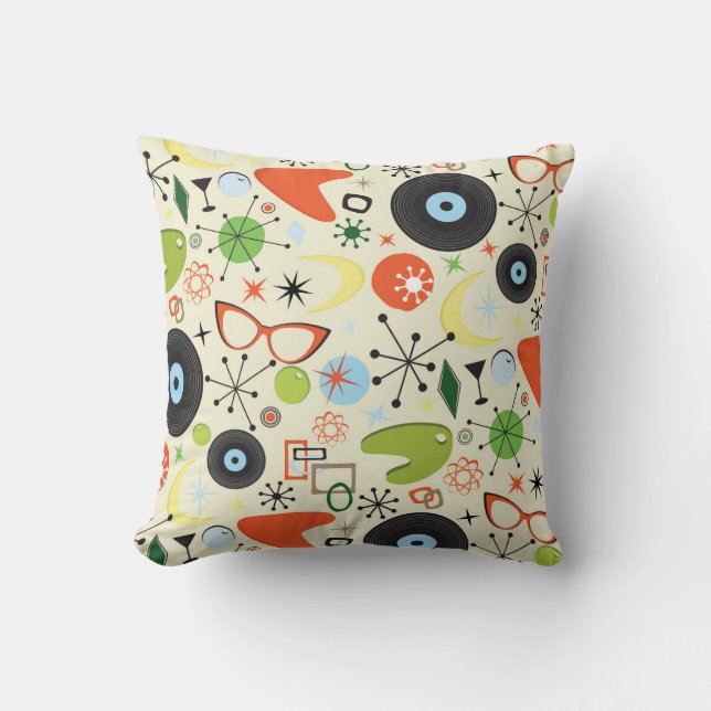 Retro 50's 60's Vintage Fashion Pattern Throw Pillow (Front)