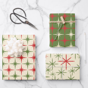 Retro 50s Atomic Christmas Starburst Patterns Wrapping Paper Sheet