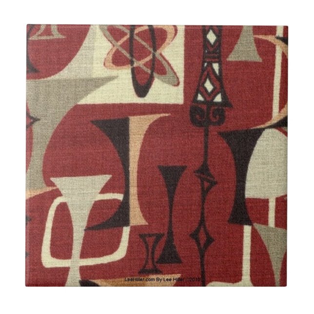 Retro 50s Atomic Print Brick Black Moss and Tan Tile (Front)