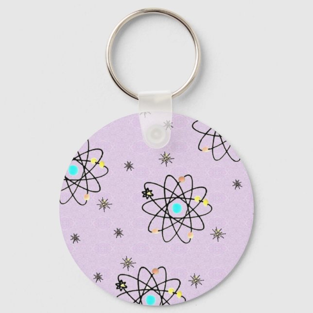 Retro 50s Atomic Print Lavender Apparel & Gifts Keychain (Front)