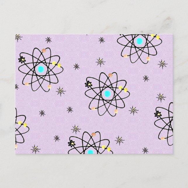 Retro 50s Atomic Print Lavender Apparel & Gifts Postcard (Front)