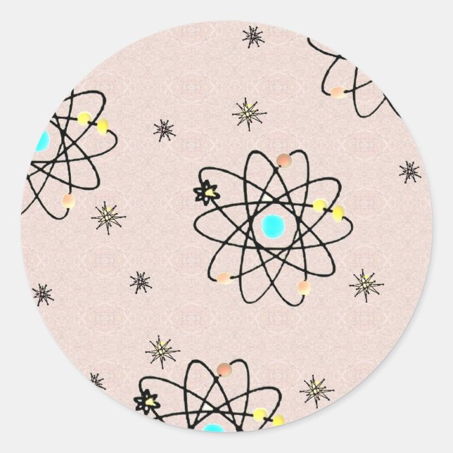 Retro 50s Atomic Print Pink Apparel & Gifts Classic Round Sticker (Front)