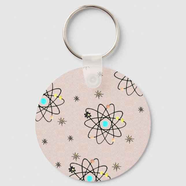 Retro 50s Atomic Print Pink Apparel & Gifts Keychain (Front)