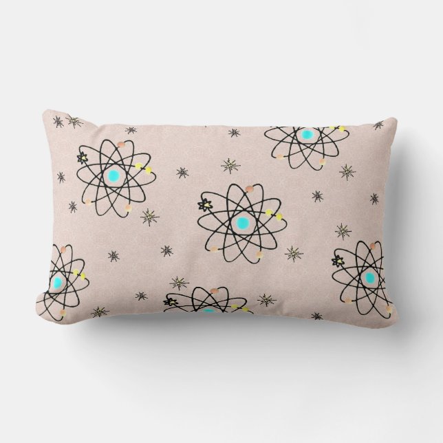 Retro 50s Atomic Print Pink Throw Pillow (Front)