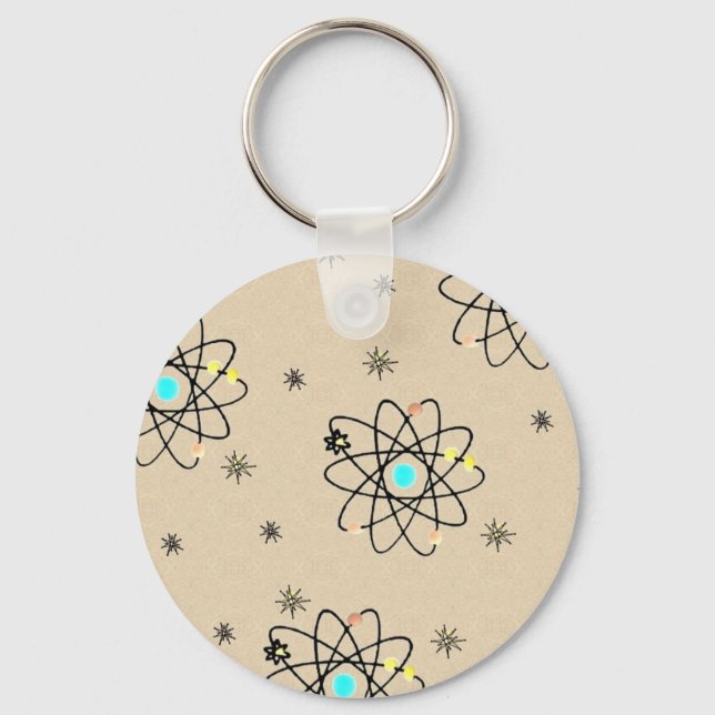 Retro 50s Atomic Print Sand Apparel & Gifts Keychain (Front)