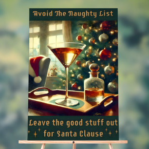 Retro 50s Avoid The Naughty List Christmas Martini Acrylic Sign