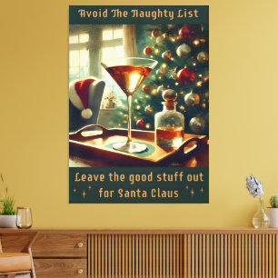 Retro 50s Avoid The Naughty List Christmas Martini Canvas Print